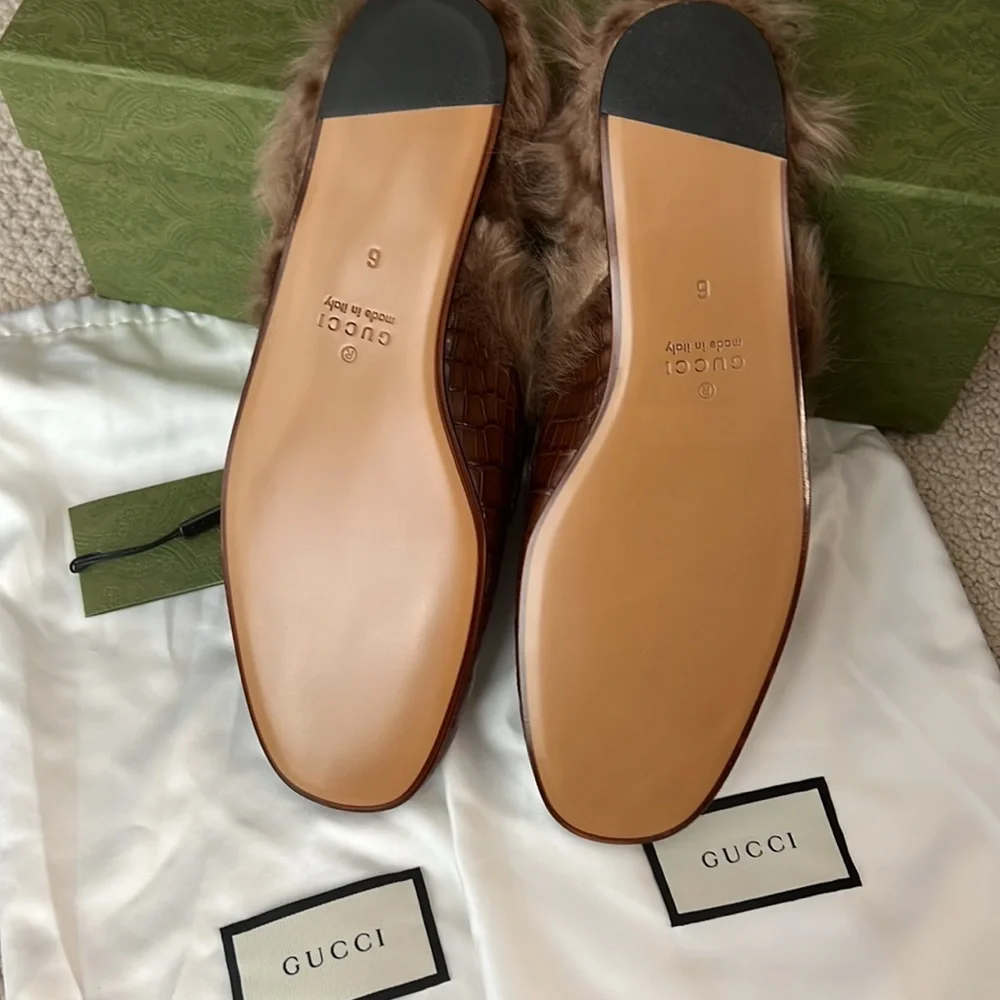 NWT- Gucci crocodile Princetown shearling mules 😍 - Picture 6 of 11